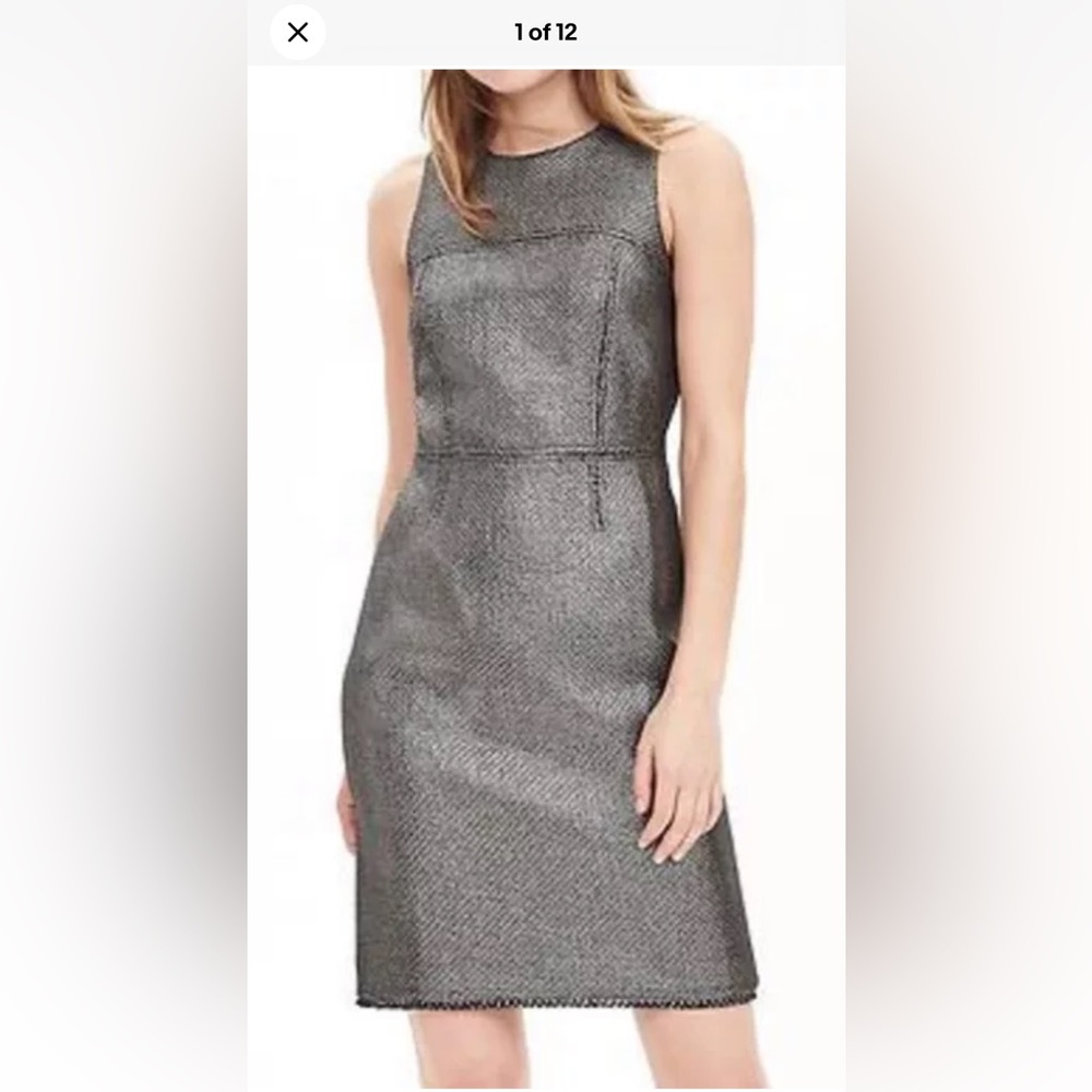 BANANA REPUBLIC‎ SPARKLE TWEED SLEEVELESS DRESS GUNMETAL METALLIC 8 Petite